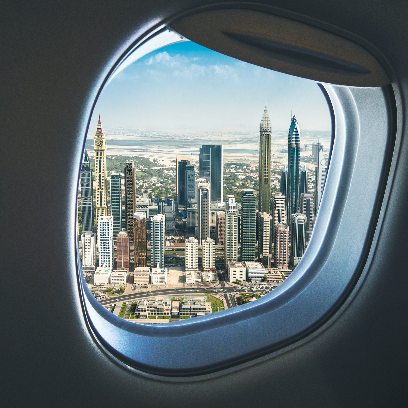 dubai skyline from the airplane